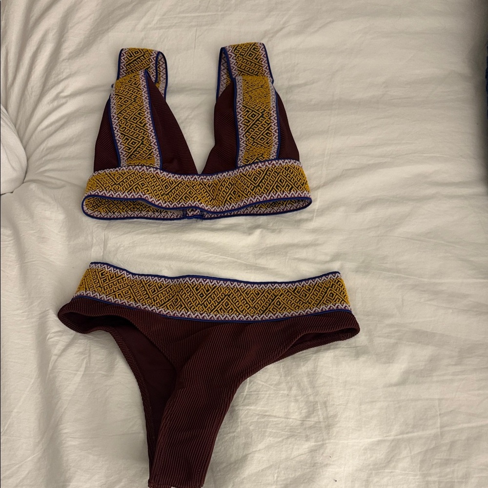 Stylish Burgundy and Gold Bikini Set